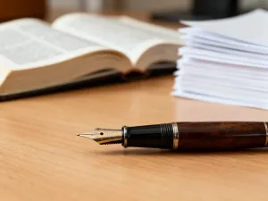 Zatroskana osoba przy biurku trzyma szklankę wody w jasnym gabinecie lekarskim, ilustrując temat problemów trawiennych.