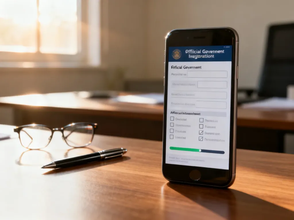 Smartfon z wyświetlonym formularzem rejestracyjnym na drewnianym biurku, symbolizujący proces zakładania profilu kierowcy.