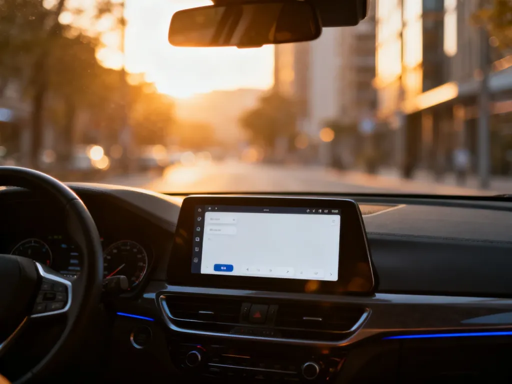 Nowoczesny ekran dotykowy w samochodzie z przejrzystym interfejsem nawigacji, gotowy do obsługi systemu Android Auto.