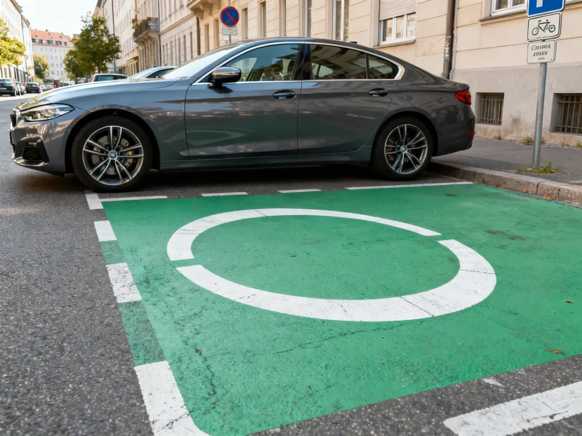 Samochód przy wjeździe do miejskiej strefy czystego transportu