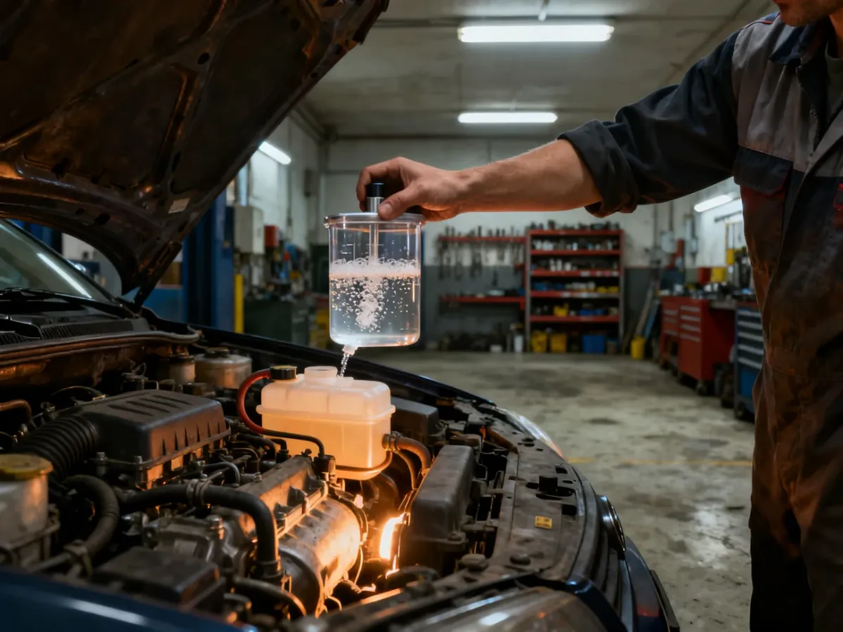 Mechanik wykonujący test CO2 w zbiorniczku wyrównawczym