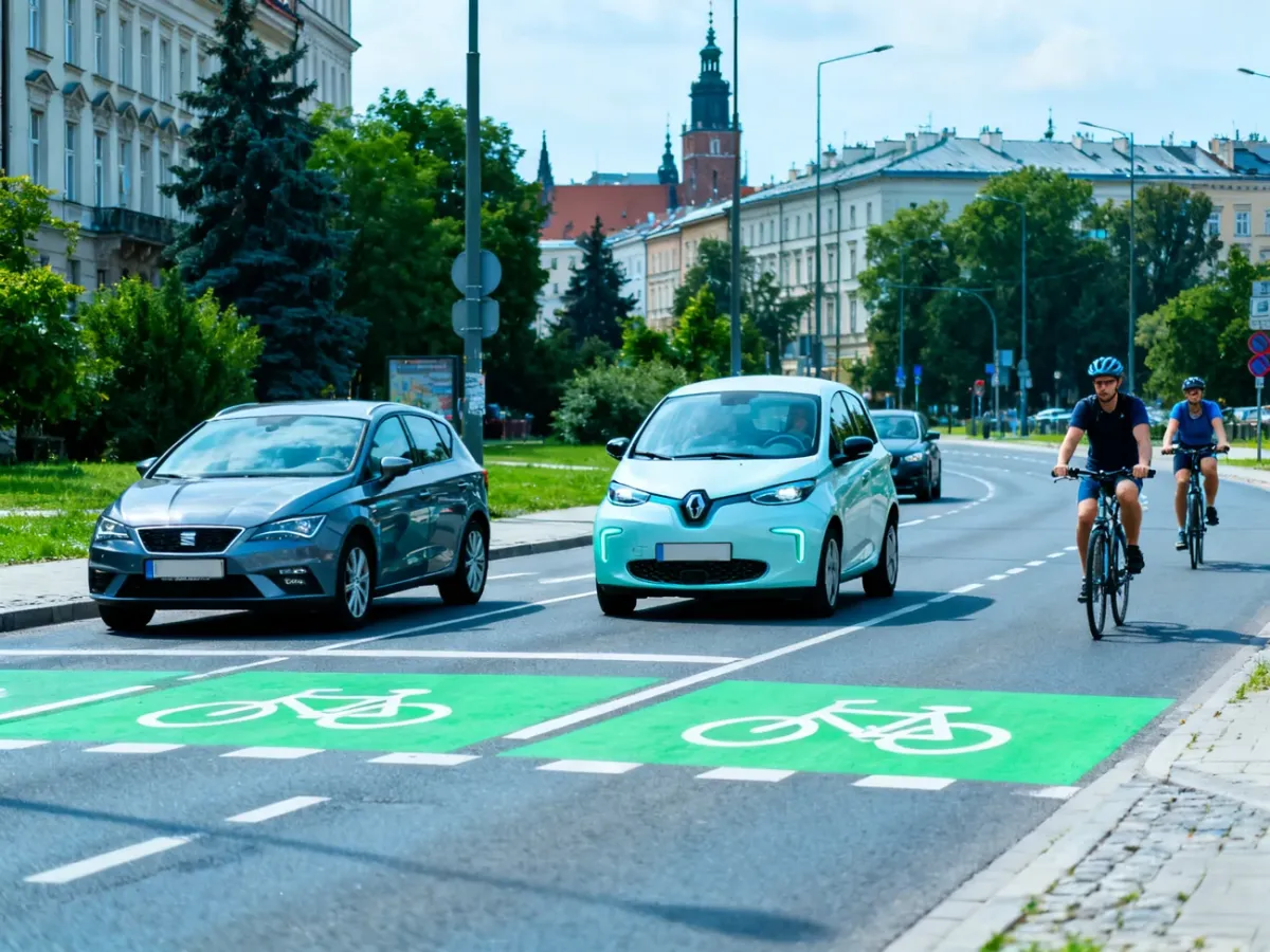Samochody poruszające się po krakowskiej Strefie Czystego Transportu